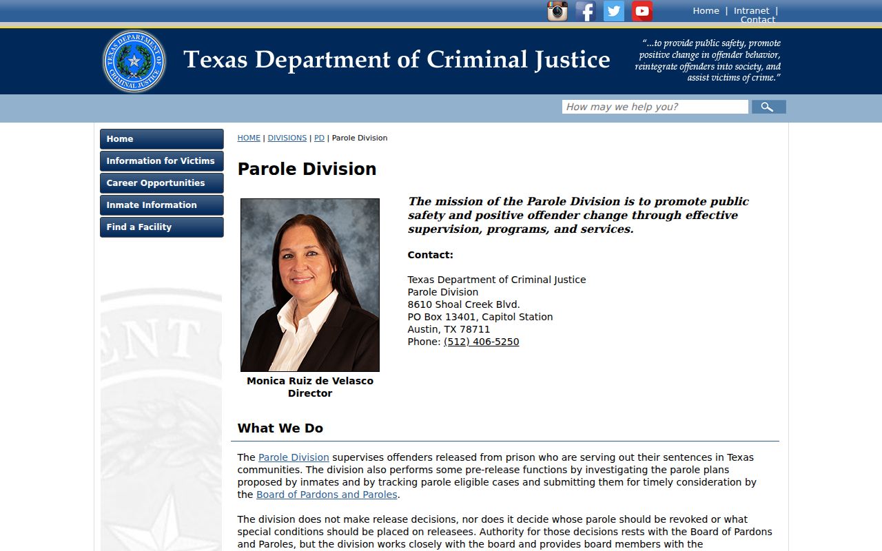 Hall County criminal history TDCJ parole supervision