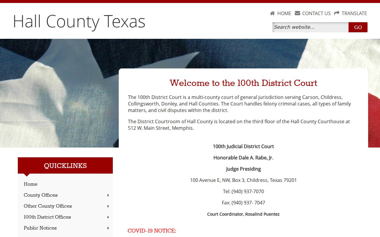 Hall County criminal court cases and the 100th Judicial District Court